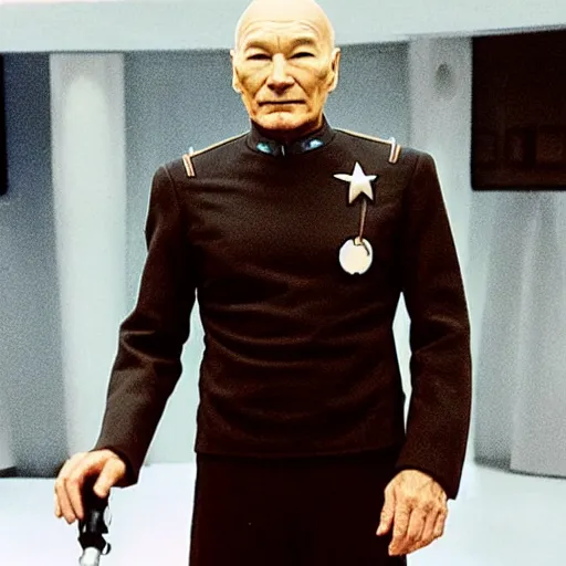 Image similar to “Patrick Stewart wearing his starfleet captains uniform”