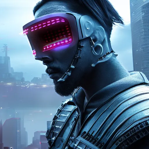 Prompt: cyberpunk samurai in a dytopian future, ultra realistic, fog