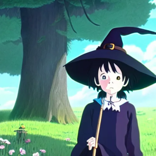 Prompt: A young adult witch with a cottage-core aesthetic, Hayao Miyazaki, character design, fantasy, 8k resolution