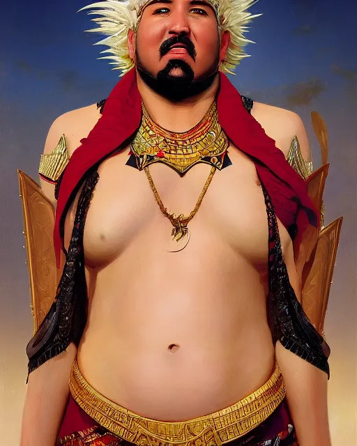 Prompt: Guy Fieri as a beautiful egyptian princess, gorgeous, portrait, powerful, intricate, beautiful, masterpiece, elegant, volumetric lighting, digital painting, highly detailed, artstation, sharp focus, illustration, William-Adolphe Bouguereau, Hajime sorayama, ruan jia