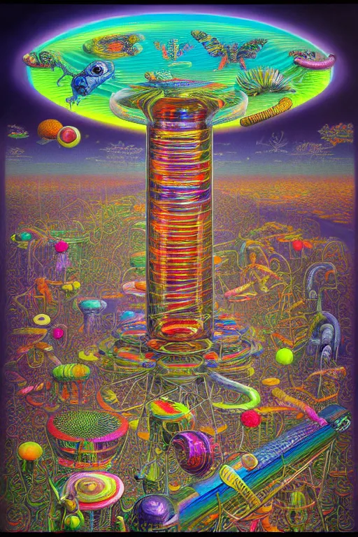 Prompt: a photorealistic painting of the transparent glass isometric nightmare machine full of multicolored creatures by johfra bosschart, lisa frank, dark fantasy art, high detail, trending on artstation
