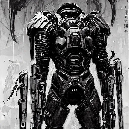 Image similar to doom slayer, tsutomu nihei art