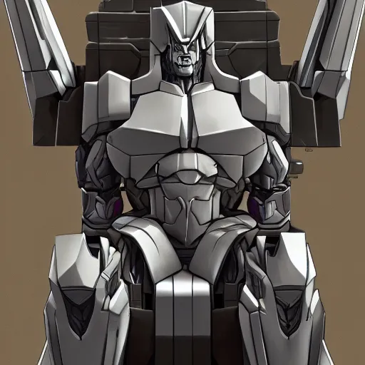 Prompt: detailed picture of megatron sittin on a throne; trending on artstation