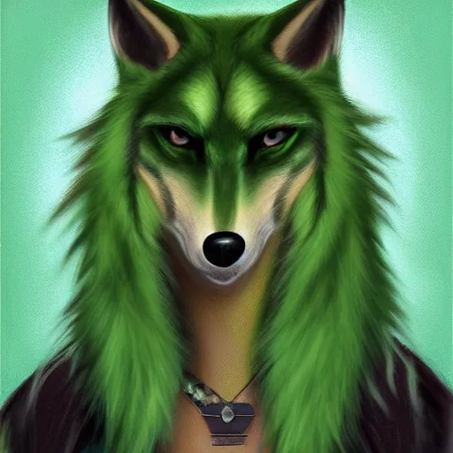 Image similar to Beautiful portrait digital painting of an anthro anthropomorphic pastel-green wolf, Punk outfit.