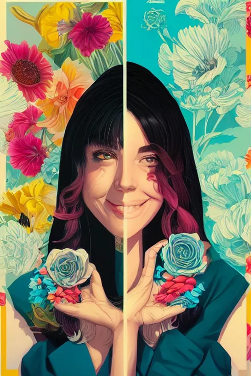 Image similar to a pretty girl smiling, Tristan Eaton, victo ngai, artgerm, RHADS, ross draws