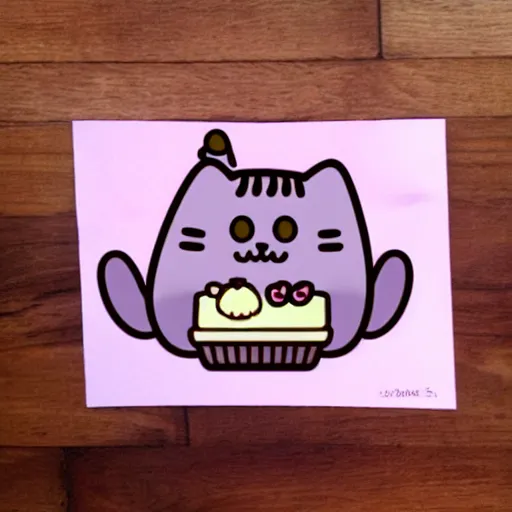 Prompt: Pusheen cat eating a muffin