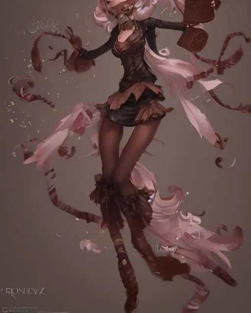 Prompt: a ( girl as personification of chocolate cupcake ), beauty, fantasy bakery, digital art by krenz cushart, laurie greasly, wlop, artgerm, intricate, ( highly detailed figure ), sharp focus, smooth, epic composition, joyful, unreal engine