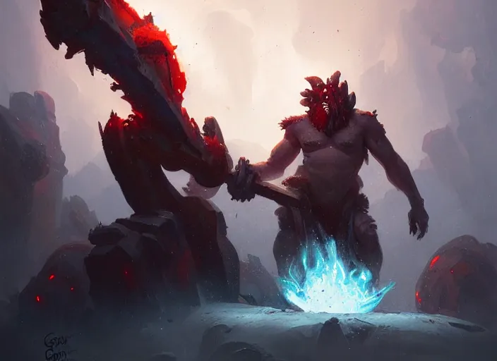 Prompt: ornn ram god of the forge by greg rutkowski