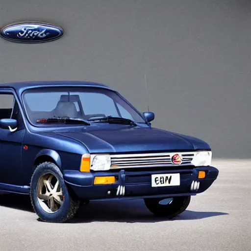 Prompt: ford escort modified navy blue, highly detailed, 8 k, masterpiece, super resolution.