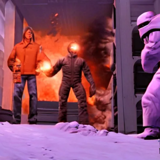 Image similar to a still of from the movie the thing ( 1 9 8 2 ) crossover with the game saints row 3