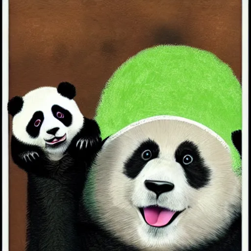 Image similar to cute panda wearing a lettuce hat, robber holding a chandelier, style of van Gogh