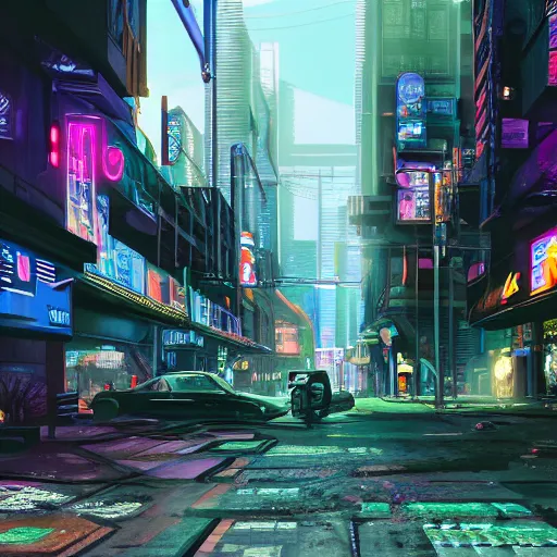 Image similar to a streeview of a cyberpunk city, cinematic lighting, photorealism.