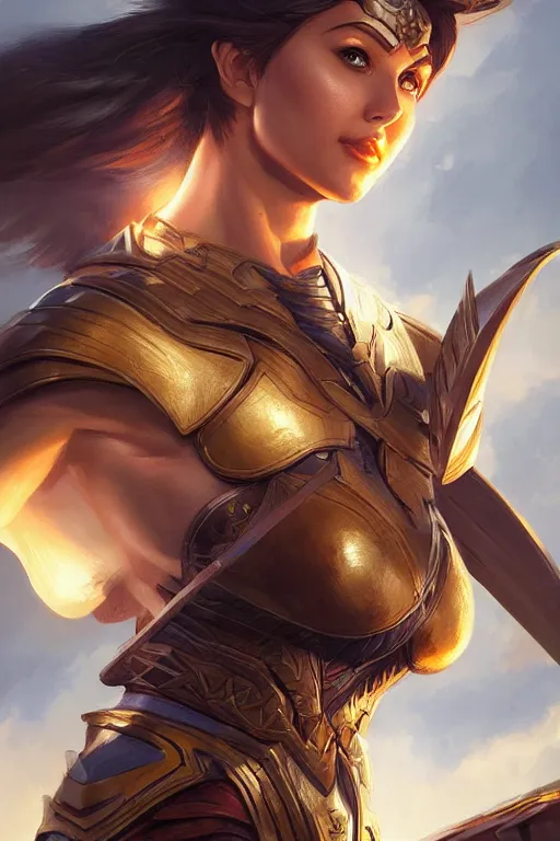 Image similar to amazon valkyrie athena, d & d, fantasy, portrait, highly detailed, headshot, digital painting, trending on artstation, concept art, sharp focus, illustration, art by artgerm and greg rutkowski and magali villeneuve