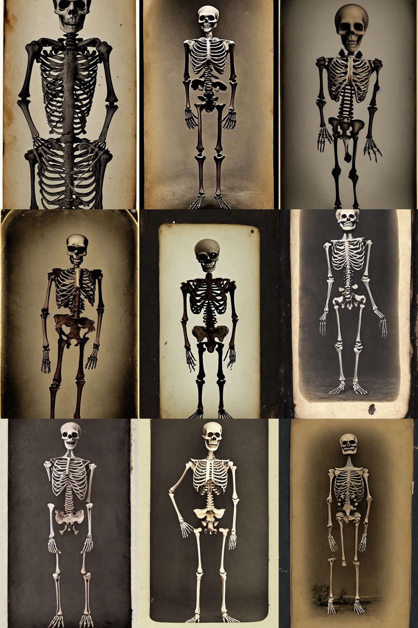 Prompt: daguerrotype of a zombie skeleton