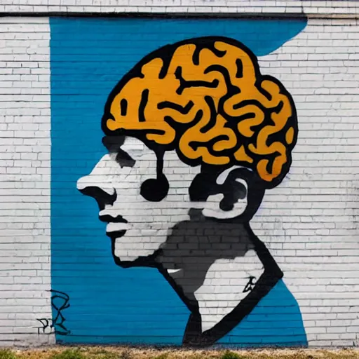 Prompt: a brain half tone pattern street art banksy style