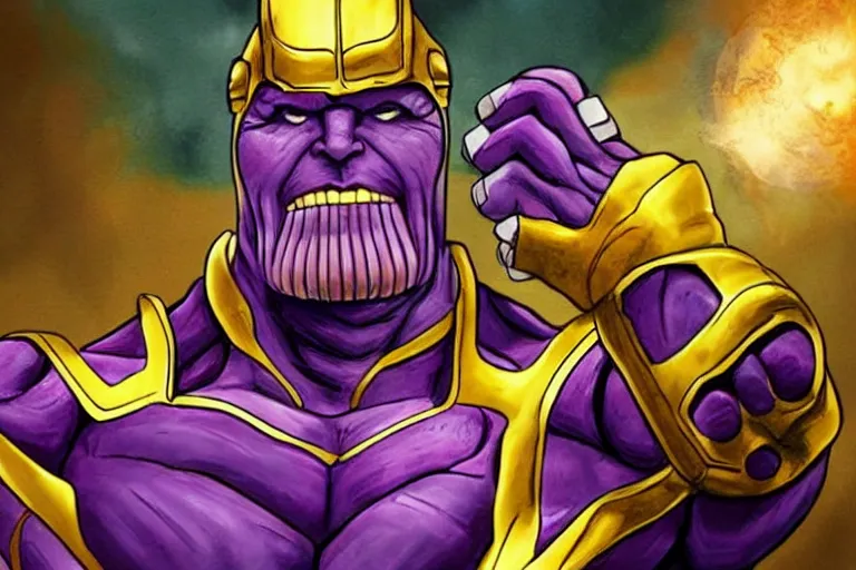 Image similar to thanos eating on a restaurant, infinity gauntlet, iphone