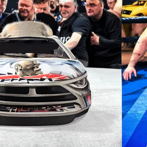 Image similar to a humanoid car wrestling conor mcgregor, ultra detailed, ultra realistic