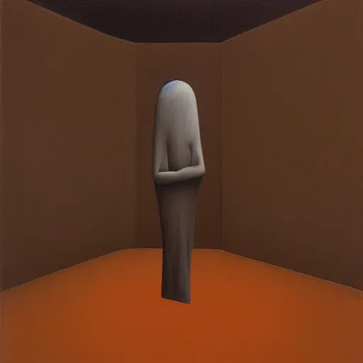 Image similar to empty gallery with the ghost in the middle by Zdzisław Beksiński, irwin penn, Giorgio de Chirico, realistic, digital art, dark, moody, gloomy