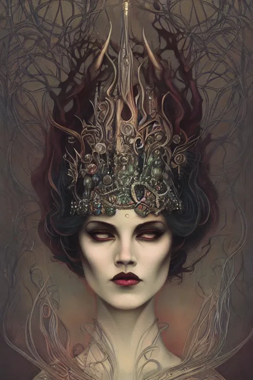 Image similar to jeweled Crown, other worldly, cruel and dark, art nouveau, by Anato Finnstark, Tom Bagshaw, Brom