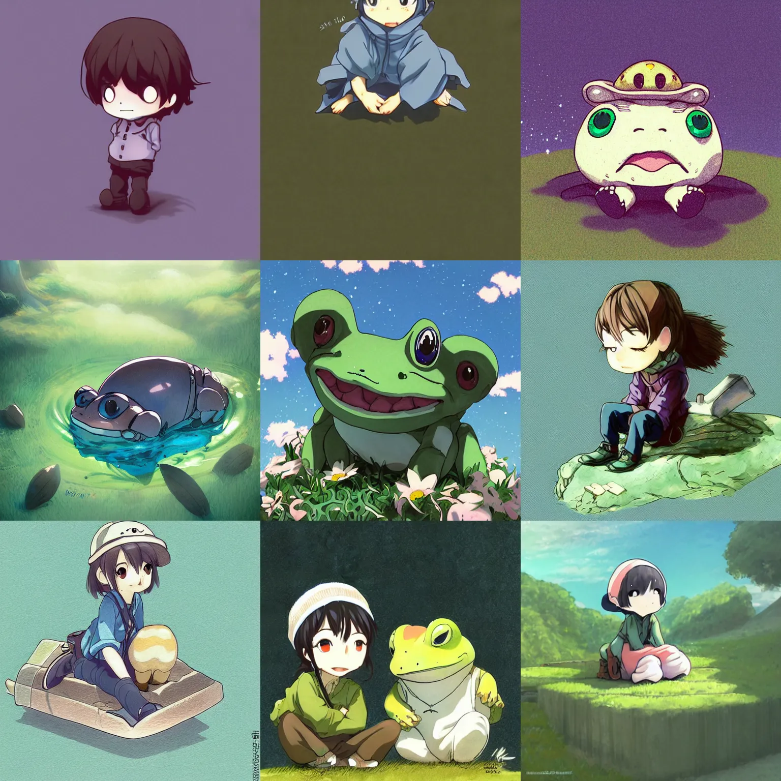 Prompt: cute anime antropomorphic chibi toad illustration by makoto shinkai