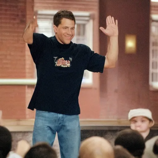 Image similar to a still of Mark Walberg waving