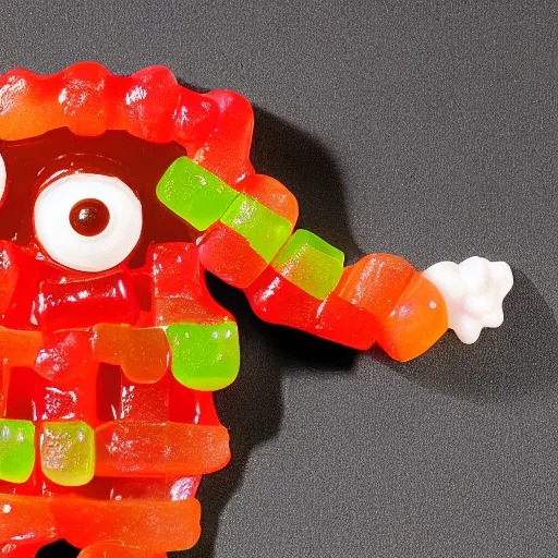 Prompt: Haribo Gummy Danny Devito made of gummy