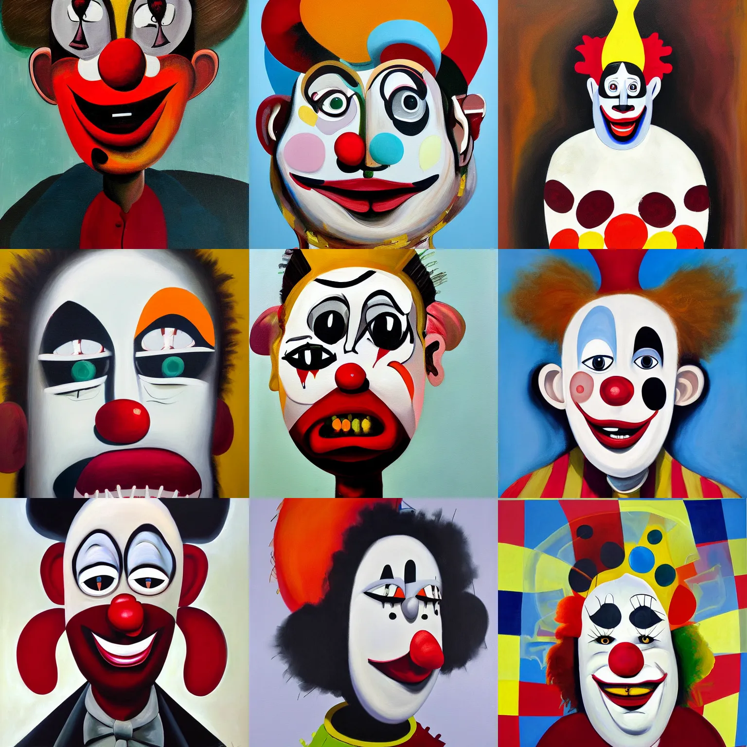 Prompt: a painting of a clown by George Condo