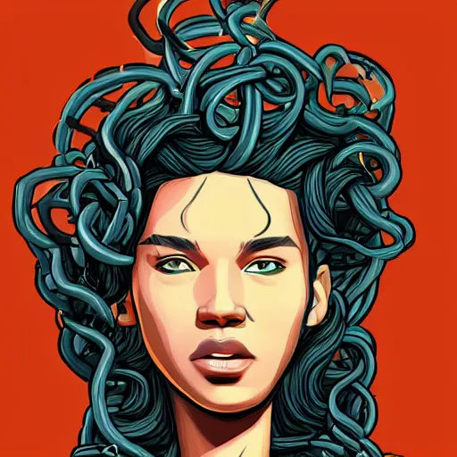 Prompt: a full body portrait of a medusa with the face of kevin durant on the basketball court, shaded vector art. behance hd by lois van baarle, artgerm, helen huang, by makoto shinkai and ilya kuvshinov, rossdraws, illustration, artstation