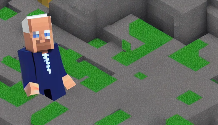 Prompt: joe Biden in Minecraft, close-up screenshot