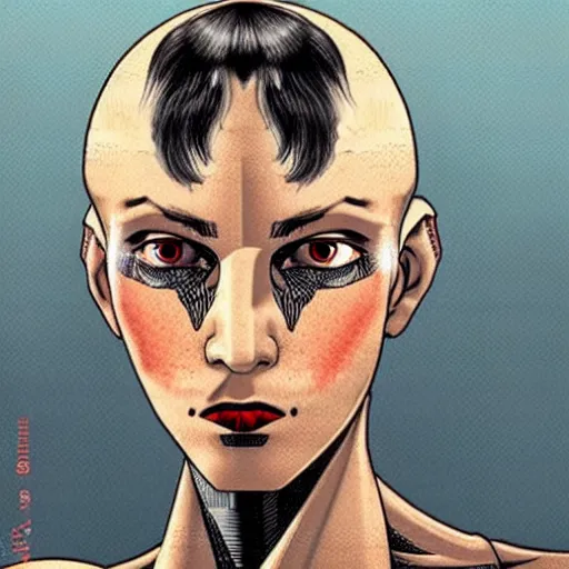 Prompt: intricate portrait, pure skin, short blue hair, in the style of enki bilal!