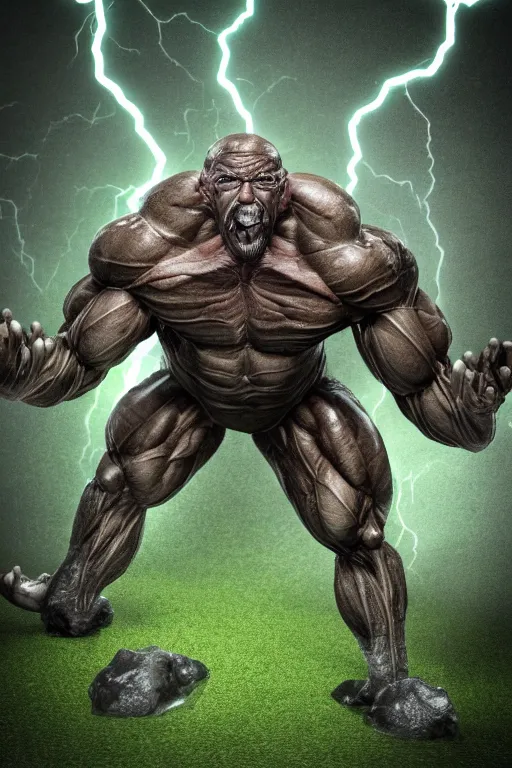 Prompt: high resolution photo of a muscular creature, tree roots, veins, lightning, big muscles, sweat, slime, troll, fishlike, gills, dragonlike, grown together, overgrown, electronic wires, god rays, dark, skin, plastic wrap,