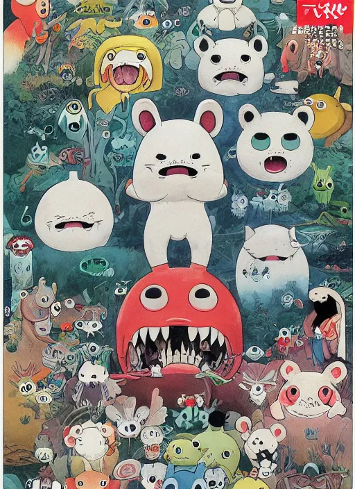 Image similar to a beautiful japanese magazine cover of a cute strange animal, illustrated by miyazaki, highly detailed, concept art, trending, poster