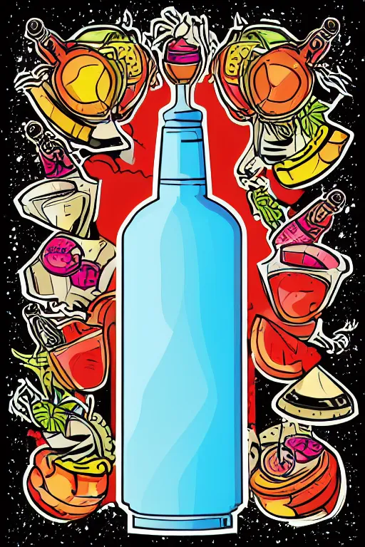 Image similar to Vodka bottle , sticker, colorful, illustration, highly detailed, simple, smooth and clean vector curves, no jagged lines, vector art, smooth