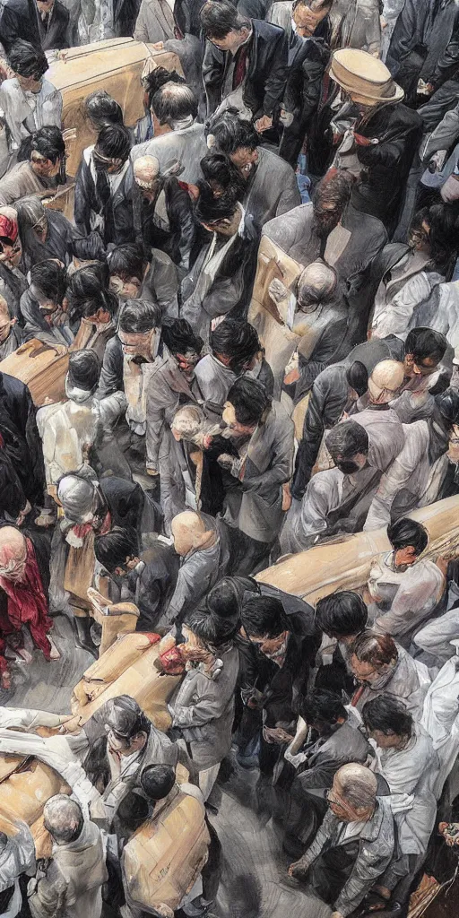 Image similar to oil painting scene from funerals by kim jung gi