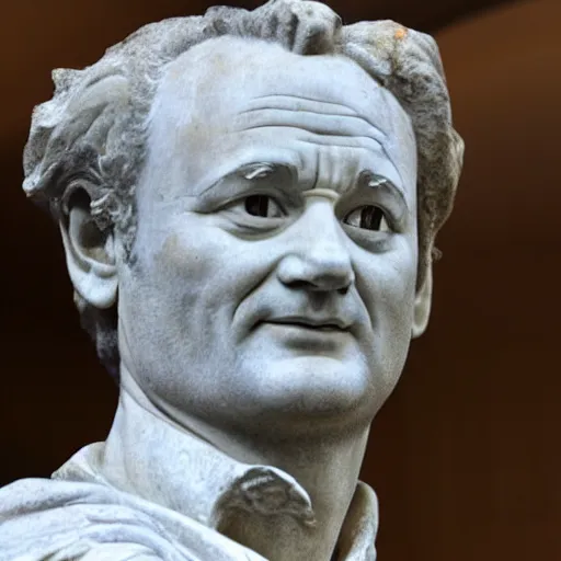 Image similar to bill murray as a marmor statue by michelangelo, church background