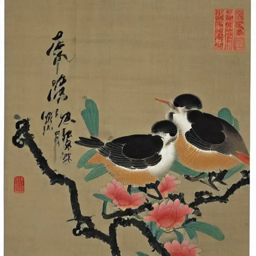 Image similar to the Chinese ancient painting of little birds ,by emperor Huizong of Song