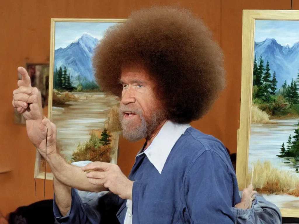 Confused Bob Ross, he doesn't know whether to be inside his painting or in  front of it : r/StableDiffusion