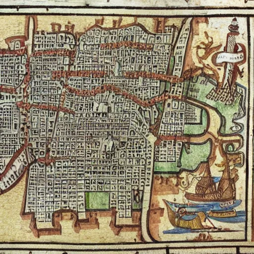 Image similar to a medieval map of new york city