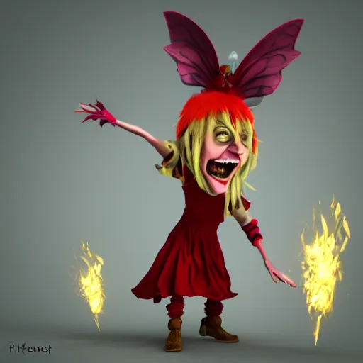 Image similar to an angry fairy yells at a jester, 3 d render, cute, angry, trending on artstation, forest