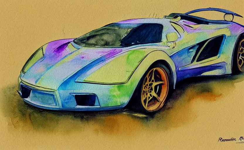 Prompt: colorful watercolor, sport car. by rembrant, by battle angel alita