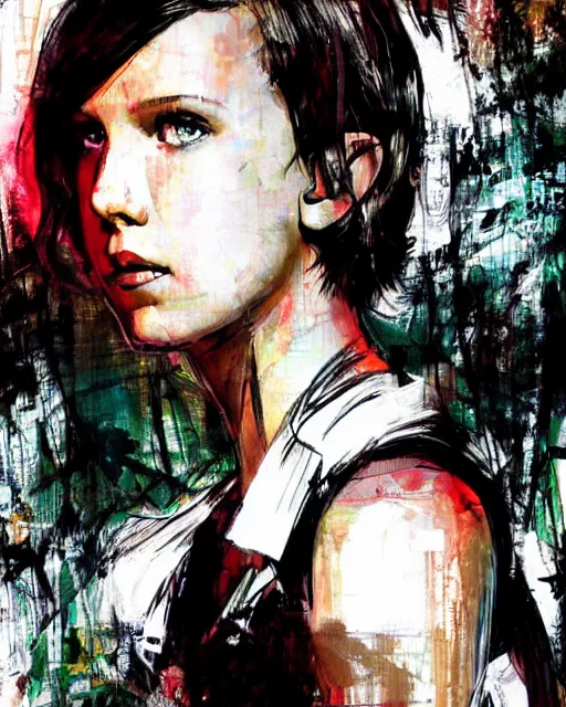 Prompt: close portrait of millie bobby brown by yoji shinkawa