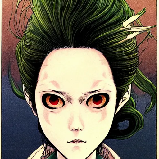 Image similar to prompt : portrait of rogue painted in miyazaki color style drawn by katsuhiro otomo and takato yamamoto, inspired by fables, china doll face, smooth face feature, intricate oil painting, high detail, sharp high detail, manga and anime 2 0 0 0