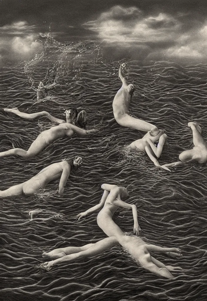 Image similar to highly detailed surrealist art about drowning slowly