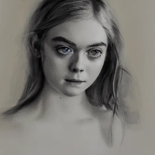 Prompt: professional painting of Elle Fanning in the style of Anders Zorn, head and shoulders portrait, symmetrical facial features, smooth, sharp focus, illustration, intricate, stormy weather, extremely detailed masterpiece,