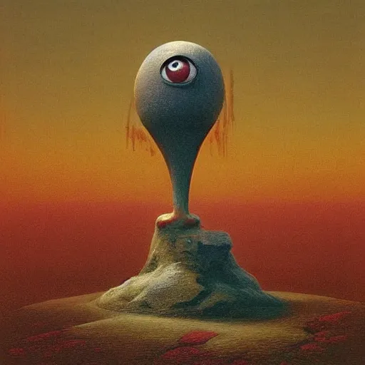 Image similar to a minion in the style of zdzislaw beksinski