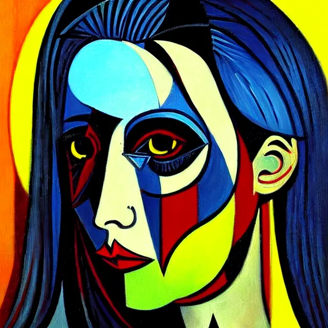 Prompt: a beautiful painting cyberpunk the most beautiful woman in the world, by picasso realistic oil painting