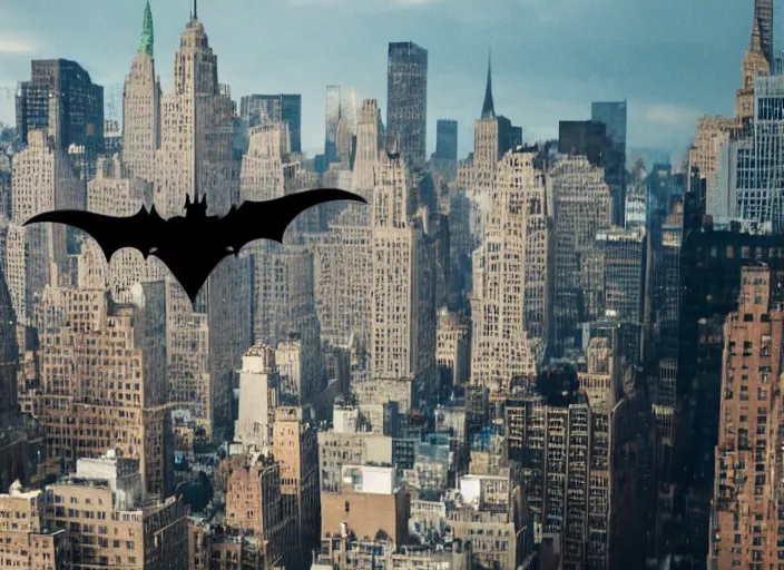 Image similar to charizard flying above new york, film still in the new batman movie, 4 k