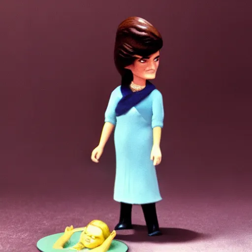 Prompt: jacqueline kennedy, stop motion vinyl action figure, plastic, toy, frank frazetta style