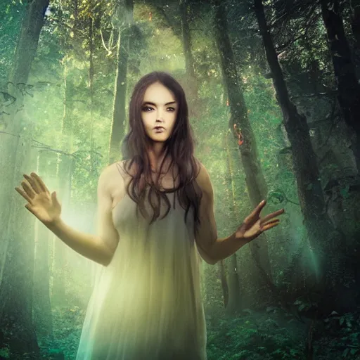 Image similar to goddess of the forest. fantasy. ultra realistic portrait of the women. forest. volumetric lighting. nature. haze. epic. cinema.