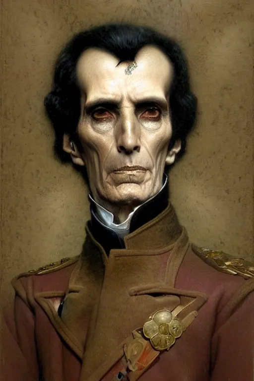 Image similar to a portrait of simon bolivar by wayne barlowe, gustav moreau, goward,  Gaston Bussiere and roberto ferri, santiago caruso, and austin osman spare, occult art